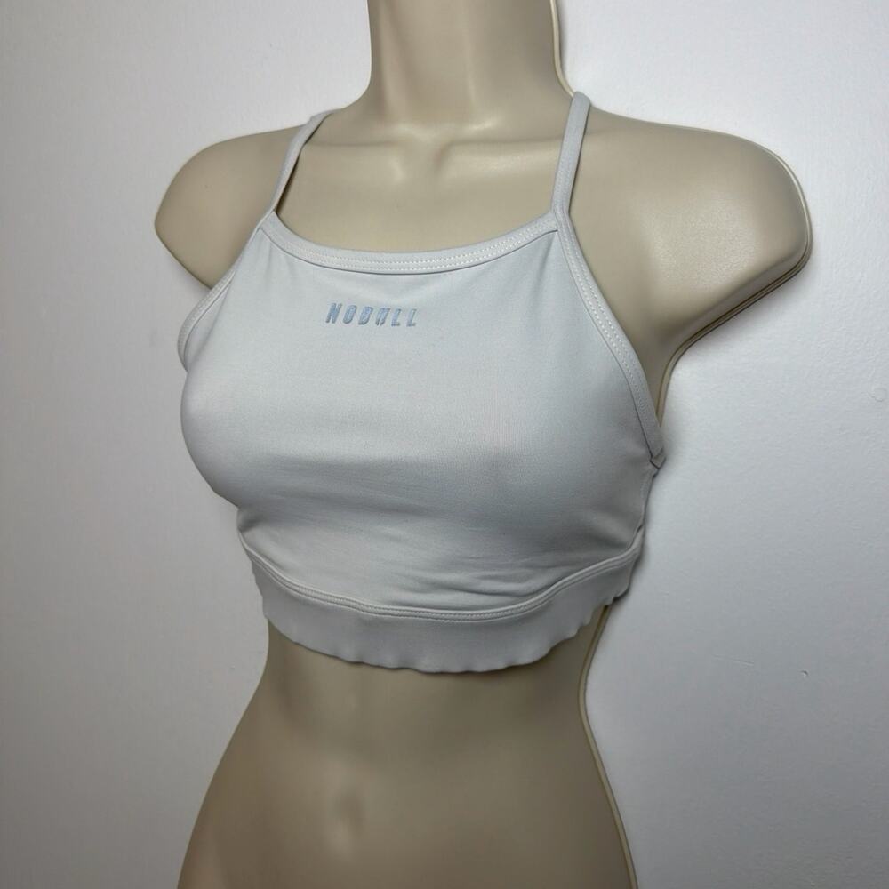 NOBULL Matte High Neck Sports Bra Light Gray Steel Blue Crossback Gym Size M